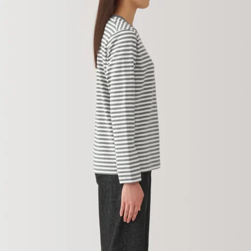 New Women's Jersey Crew Neck Long Sleeve Striped T-Shirt Women T-Shirts