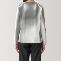 New Women's Jersey Crew Neck Long Sleeve Striped T-Shirt Women T-Shirts