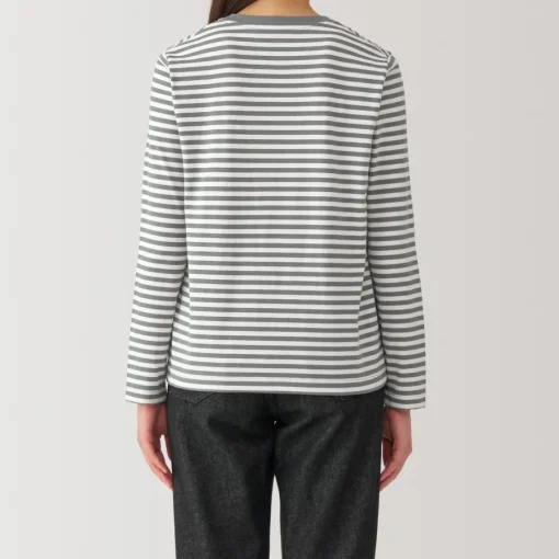 New Women's Jersey Crew Neck Long Sleeve Striped T-Shirt Women T-Shirts