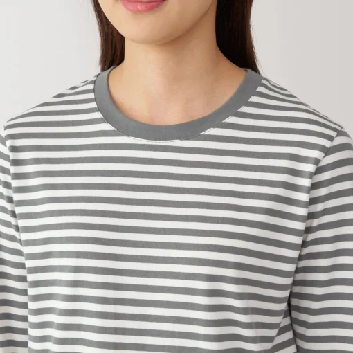 New Women's Jersey Crew Neck Long Sleeve Striped T-Shirt Women T-Shirts