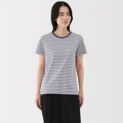 New Women's Jersey Crew Neck Short Sleeve Striped T-Shirt Women T-Shirts