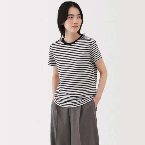 New Women's Jersey Crew Neck Short Sleeve Striped T-Shirt Women T-Shirts