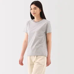 New Women's Jersey Crew Neck Short Sleeve Striped T-Shirt Women T-Shirts