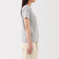 New Women's Jersey Crew Neck Short Sleeve Striped T-Shirt Women T-Shirts