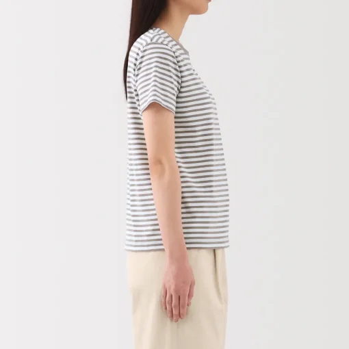 New Women's Jersey Crew Neck Short Sleeve Striped T-Shirt Women T-Shirts