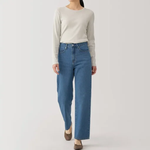 Hot Women's Kapok Blend Denim Straight Pants Women Denim