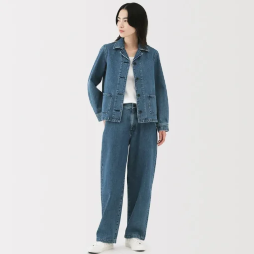 Clearance Women's Kapok Blend Denim Wide Tapered Pants Women Denim