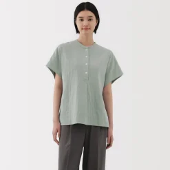 Best Women's Kapok Blend Double Gauze Short Sleeve Blouse Women Tops & Shirts