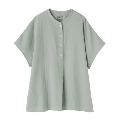 Best Women's Kapok Blend Double Gauze Short Sleeve Blouse Women Tops & Shirts