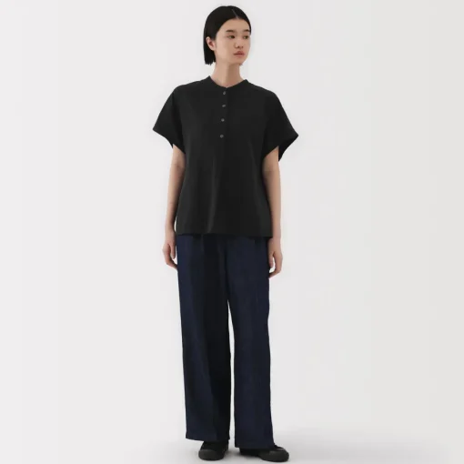 Best Women's Kapok Blend Double Gauze Short Sleeve Blouse Women Tops & Shirts