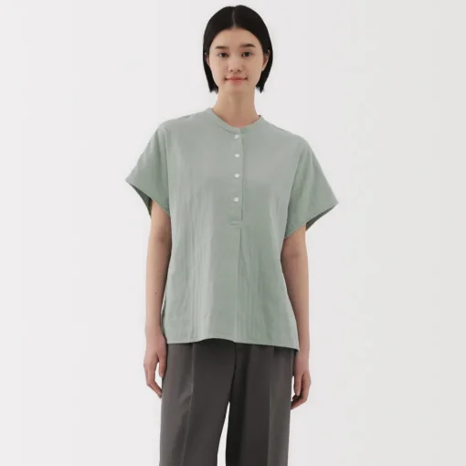 Best Women's Kapok Blend Double Gauze Short Sleeve Blouse Women Tops & Shirts