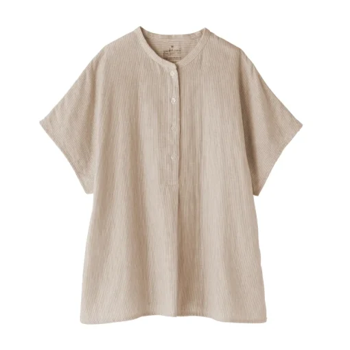 New Women's Kapok Blend Double Gauze Short Sleeve Striped Blouse Women Tops & Shirts