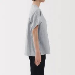 New Women's Kapok Blend Double Gauze Short Sleeve Striped Blouse Women Tops & Shirts