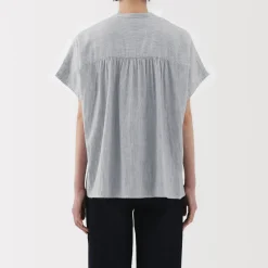 New Women's Kapok Blend Double Gauze Short Sleeve Striped Blouse Women Tops & Shirts