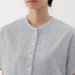 New Women's Kapok Blend Double Gauze Short Sleeve Striped Blouse Women Tops & Shirts