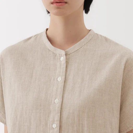 New Women's Kapok Blend Double Gauze Short Sleeve Striped Blouse Women Tops & Shirts