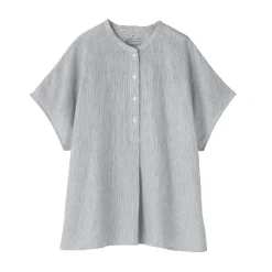 New Women's Kapok Blend Double Gauze Short Sleeve Striped Blouse Women Tops & Shirts