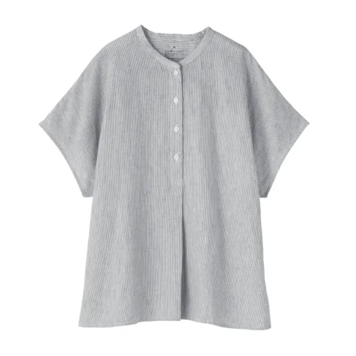 New Women's Kapok Blend Double Gauze Short Sleeve Striped Blouse Women Tops & Shirts