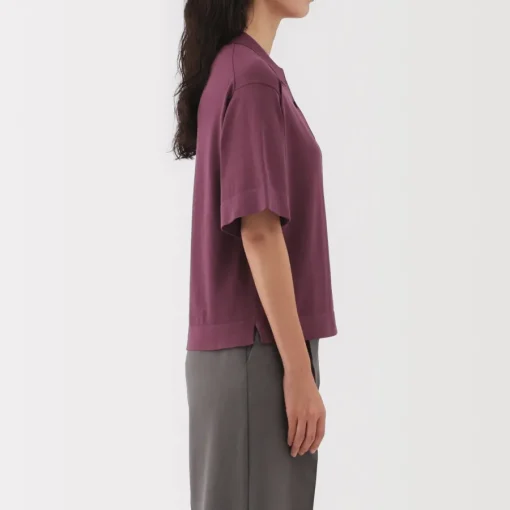 Discount Women's Light Knit Short Sleeve Polo Jumper Women Tops & Shirts
