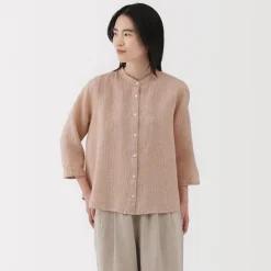 Fashion Women's Linen 3/4 Sleeve Striped Blouse Women Tops & Shirts