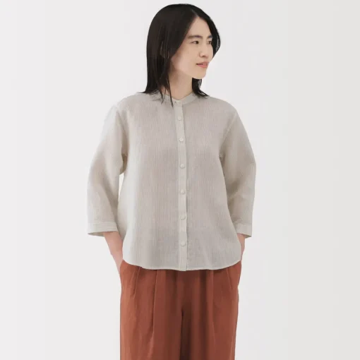 Fashion Women's Linen 3/4 Sleeve Striped Blouse Women Tops & Shirts