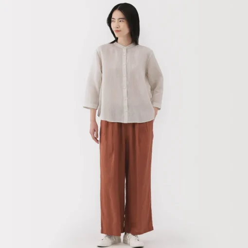 Fashion Women's Linen 3/4 Sleeve Striped Blouse Women Tops & Shirts