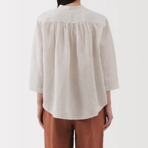 Fashion Women's Linen 3/4 Sleeve Striped Blouse Women Tops & Shirts