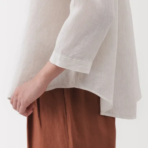Fashion Women's Linen 3/4 Sleeve Striped Blouse Women Tops & Shirts