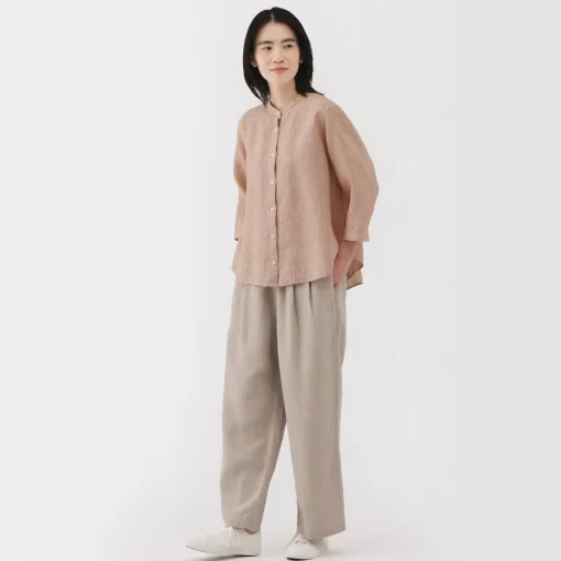 Fashion Women's Linen 3/4 Sleeve Striped Blouse Women Tops & Shirts