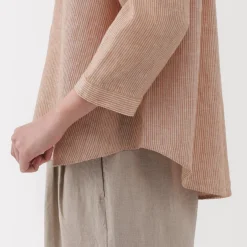 Fashion Women's Linen 3/4 Sleeve Striped Blouse Women Tops & Shirts