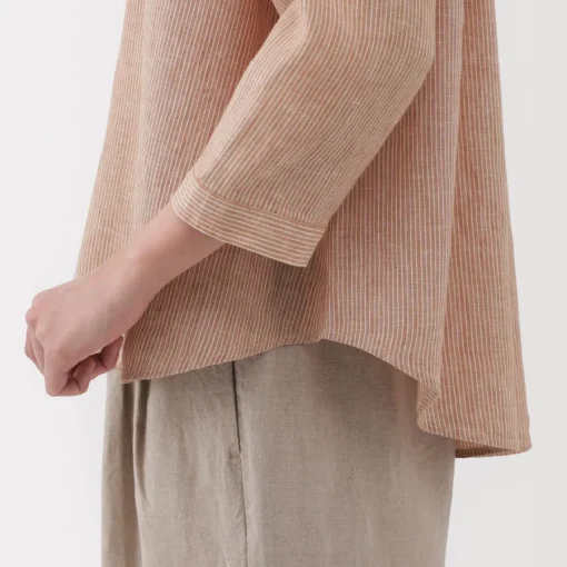 Fashion Women's Linen 3/4 Sleeve Striped Blouse Women Tops & Shirts