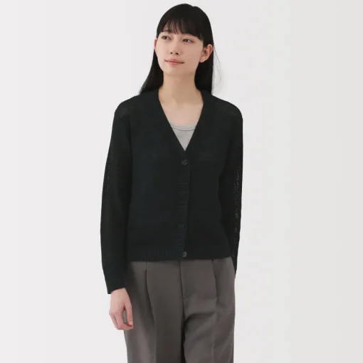 New Women's Linen Blend Mesh Cardigan Women Sweaters & Cardigans