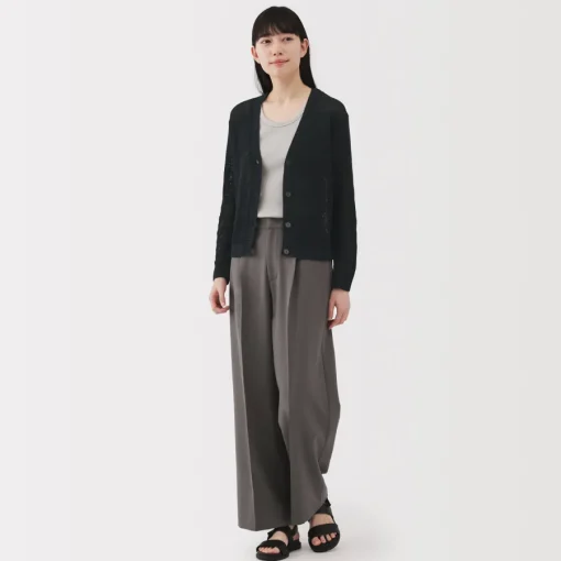 New Women's Linen Blend Mesh Cardigan Women Sweaters & Cardigans