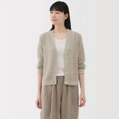 New Women's Linen Blend Mesh Cardigan Women Sweaters & Cardigans