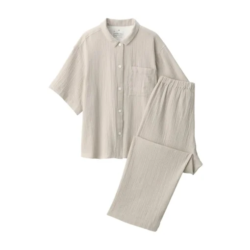 Fashion Women's Side Seamless Crepe Gauze Short Sleeve Pajamas Pajamas & Loungewear|Loungewear