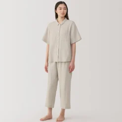 Fashion Women's Side Seamless Crepe Gauze Short Sleeve Pajamas Pajamas & Loungewear|Loungewear