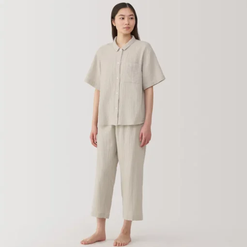 Fashion Women's Side Seamless Crepe Gauze Short Sleeve Pajamas Pajamas & Loungewear|Loungewear