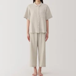 Fashion Women's Side Seamless Crepe Gauze Short Sleeve Pajamas Pajamas & Loungewear|Loungewear