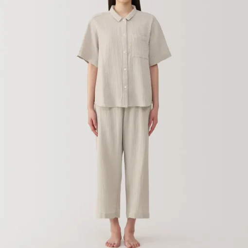 Fashion Women's Side Seamless Crepe Gauze Short Sleeve Pajamas Pajamas & Loungewear|Loungewear