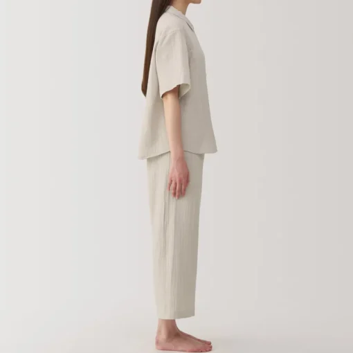 Fashion Women's Side Seamless Crepe Gauze Short Sleeve Pajamas Pajamas & Loungewear|Loungewear