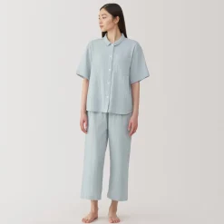 Fashion Women's Side Seamless Crepe Gauze Short Sleeve Pajamas Pajamas & Loungewear|Loungewear
