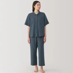 Fashion Women's Side Seamless Crepe Gauze Short Sleeve Pajamas Pajamas & Loungewear|Loungewear