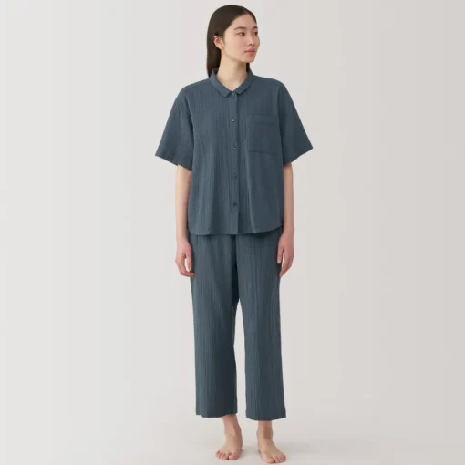 Fashion Women's Side Seamless Crepe Gauze Short Sleeve Pajamas Pajamas & Loungewear|Loungewear