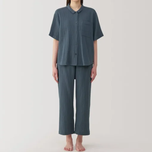 Fashion Women's Side Seamless Crepe Gauze Short Sleeve Pajamas Pajamas & Loungewear|Loungewear