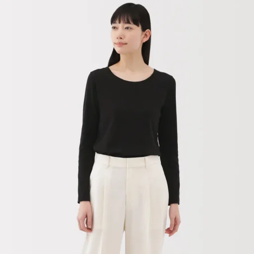 Clearance Women's Stretch Ribbed Crew Neck Long Sleeve T-Shirt Women T-Shirts