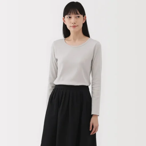 Clearance Women's Stretch Ribbed Crew Neck Long Sleeve T-Shirt Women T-Shirts