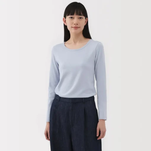 Clearance Women's Stretch Ribbed Crew Neck Long Sleeve T-Shirt Women T-Shirts