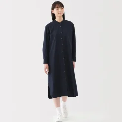Fashion Women's Washed Broadcloth Stand Collar Long-Sleeve Dress Women Dresses