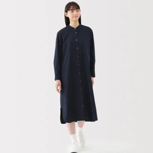 Fashion Women's Washed Broadcloth Stand Collar Long-Sleeve Dress Women Dresses