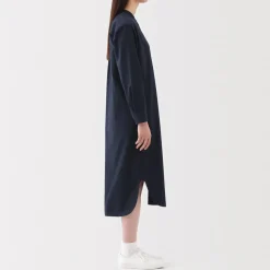 Fashion Women's Washed Broadcloth Stand Collar Long-Sleeve Dress Women Dresses
